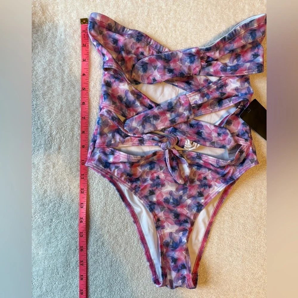 Nasty Gal NWT Floral Swimsuit, Tie Front. Purple Pink. Sz 0